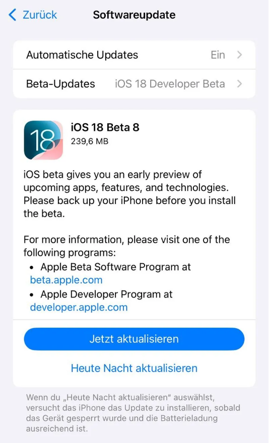 木里苹果手机维修分享苹果 iOS / iPadOS 18 开发者预览版 Beta 8 发布 